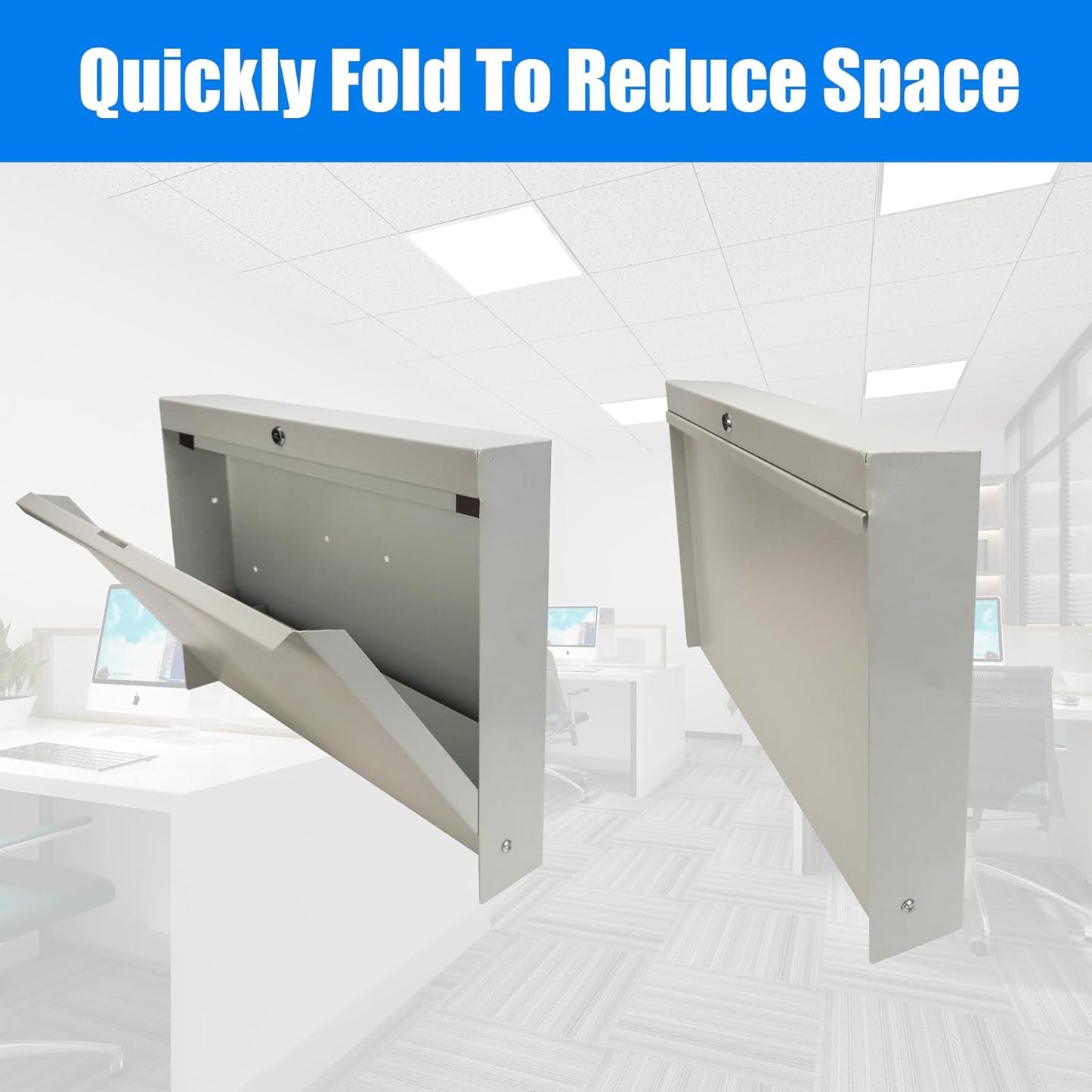 biosp Folding Wall Mounted Desk, Lockable Wall-Mounted Workstation with 20" W x 13" D Work Surface, Fold Down Floating Desk with Magnetic Closure for Office Factory, White, 20''W x 3.375''D x 16.4''H