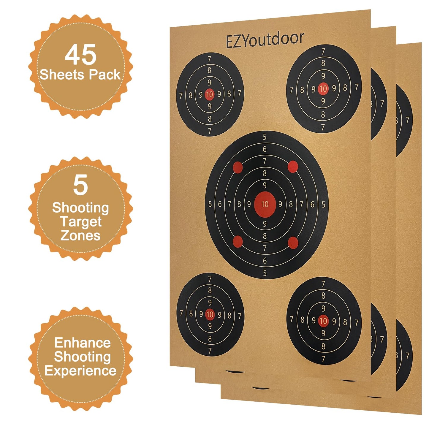 EZYoutdoor Multiple Aiming Zones Paper Targets, 45 Pack Paper Shooting Targets 17 x 25 Inch, Suitable for Handguns, Airguns, Rifles, BB Guns Practice, Outdoor and Indoor Use