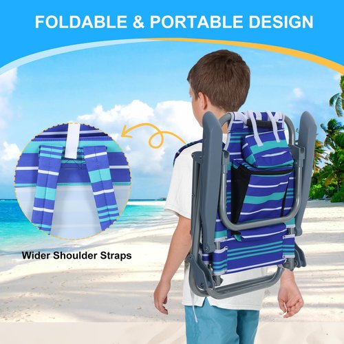 Nice C Toddler Beach Chair, Kids Beach Chair with Umbrella, Backpack Beach Folding Chairs, Backpack Camping Chairs, 5-Position Reclining, with Cup Holder, for Beach, Camping, Picnic (1 Pack)