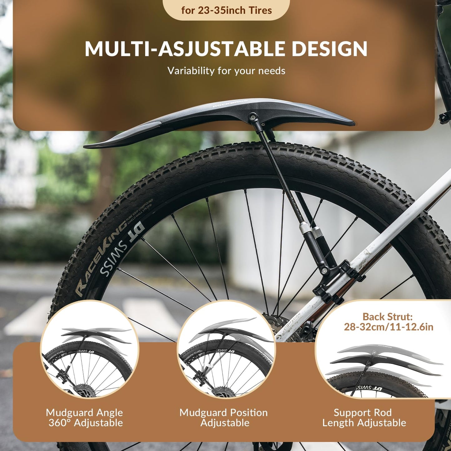 ROCKBROS Bike Fenders Adjustable Bicycle Fenders for 26"/27.5"/29" Mountain Bike Universal Rear Mud Guards for MTB