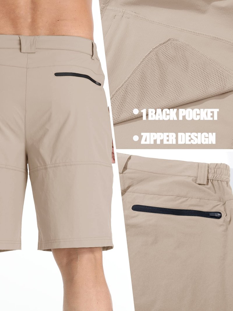 TACVASEN Mens Casual Shorts 10" Hiking Travel Shorts Lightweight Quick Dry Summer Golf Dress Fishing Travel Zipper Pockets Light Khaki 32