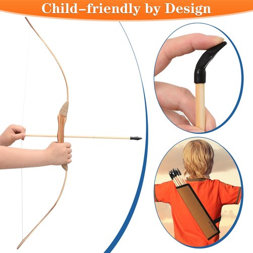 Kids Bow and Arrow Set, 32 Inch Archery Set Handmade Wooden Toy Bow and Arrow for Kids 6-8 8-12, 1 Bows 1 Quivers 10 Arrows 3 Targets & Storage Bag, Gifts for Youth Boys and Girls