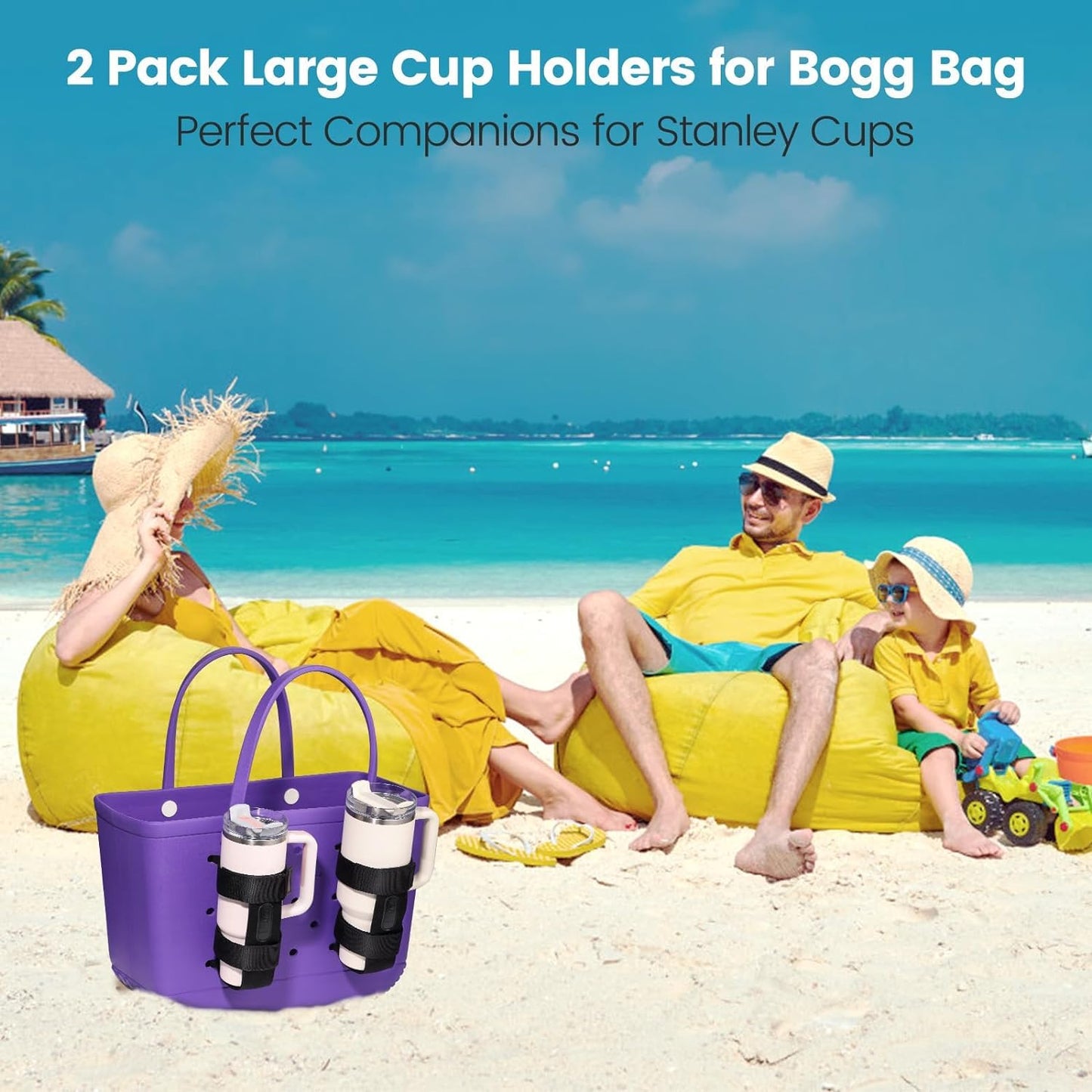 2 Pack Bogg Bag Cup Holder for Stanley, Large Drink Holder Compatible with All Bogg Bag, Adjustable Cup Holder Attachment, 40 oz Water Bottle Accessories for Simply Southern Bogg Bag