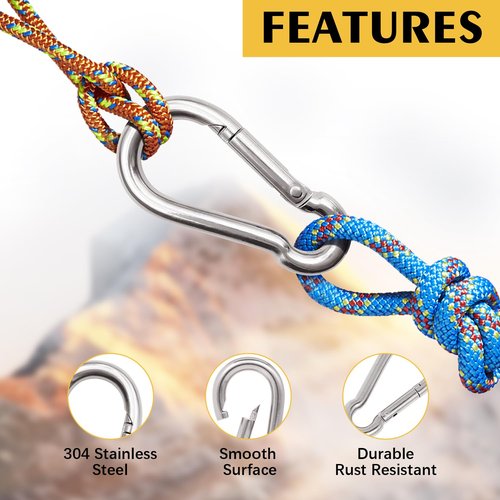 ThreeLeaves 3 Inch Carabiner for Dog Leash. Large Stainless Steel Carabiner Clips Heavy Duty.Stainless Steel Spring Snaps Hooks for Dog Leash. (4 Pack)
