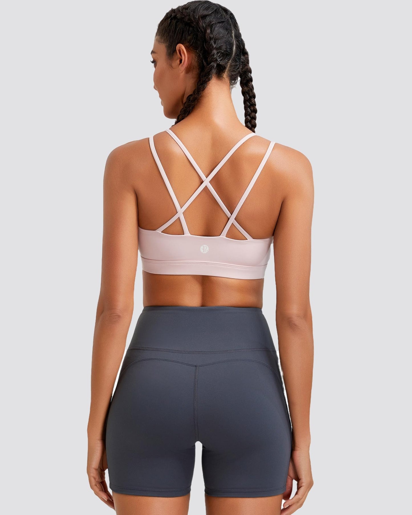 RUNNING GIRL Sports Bras for Women High Support,Criss-Cross Back Strappy Bra Moulded Cup High Impact Workout Crop Tops(WX3018 Pink XL)