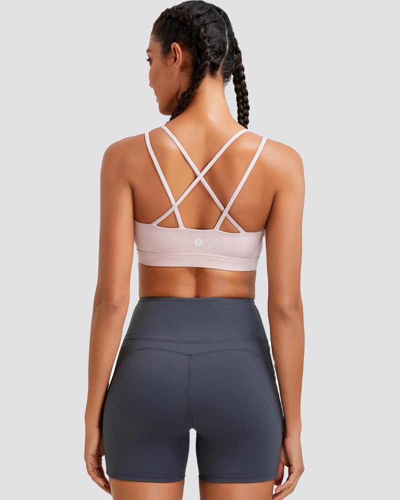 RUNNING GIRL Sports Bras for Women High Support,Criss-Cross Back Strappy Bra Moulded Cup High Impact Workout Crop Tops(WX3018 Pink XL)