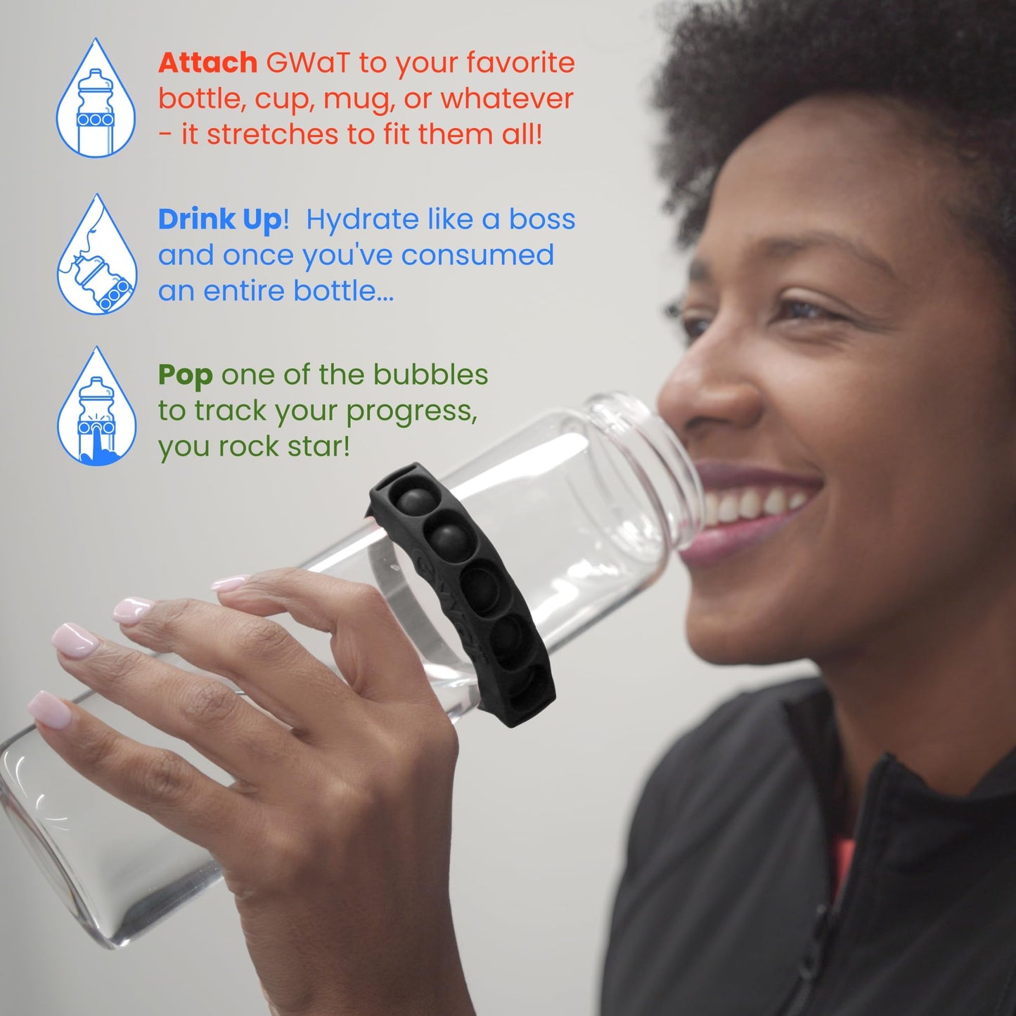GWaT - Hydration Tracker for Water Bottles, Helps You Drink More (Midnight)