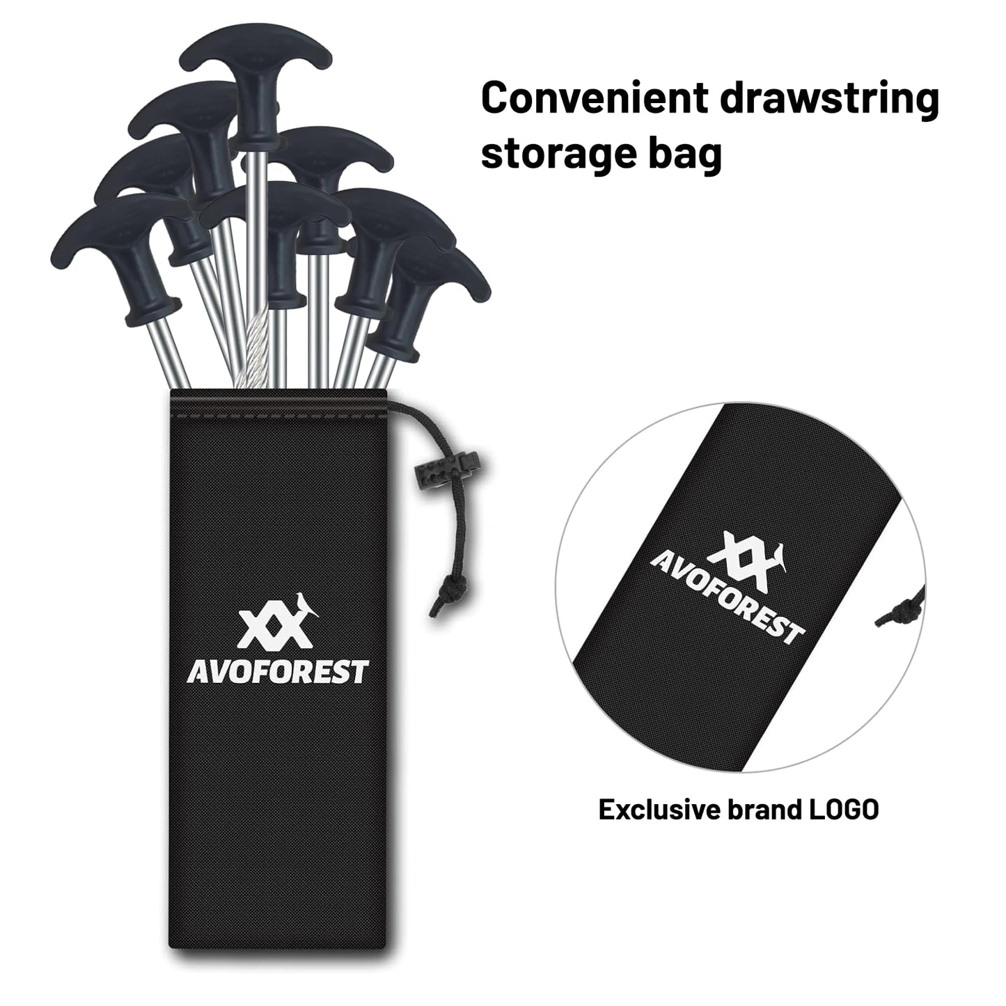 12pcs Heavy Duty Tent Stakes AVOFOREST 8 inch Tent Stakes Portable Camping Stakes for Camping Patio, Garden, Canopies, Grassland, Outdoor Black