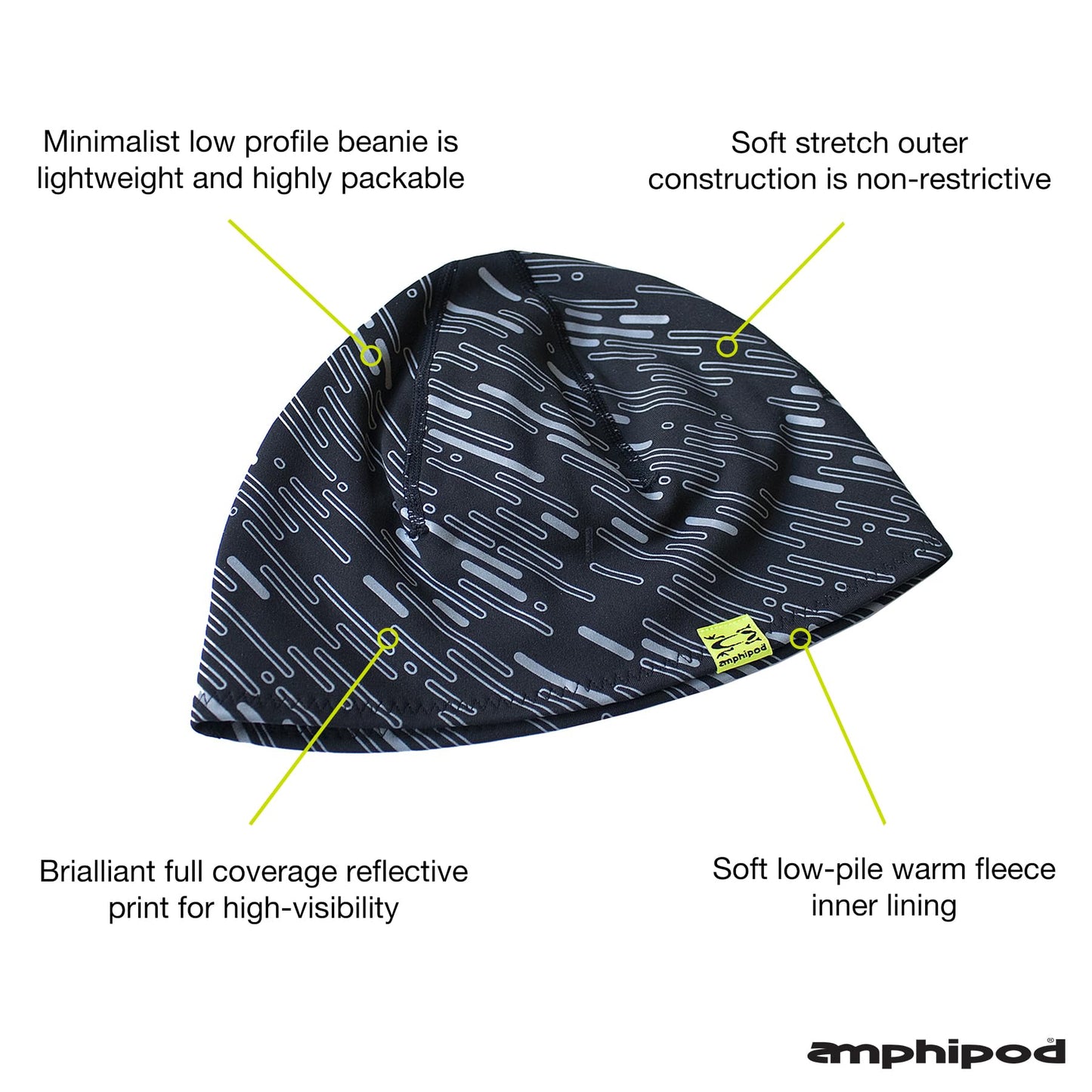 Amphipod RunLite Reflective Run Beanie, Minimalist Runners Visibility Safety Enhancing Hat for Men & Women - Night Sky