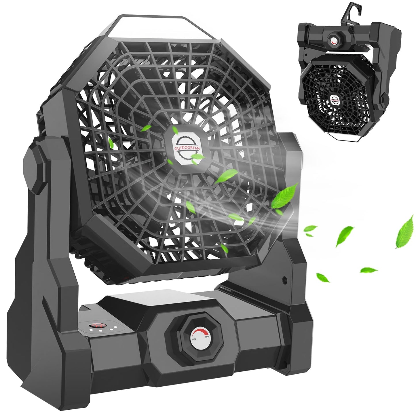 Howhio Camping Fan Rechargeable, 10400mAh Portable Battery Operated Camping Fan for Tents, Hangable USB Silent Camping Fans with LED Lantern, Suitable for Fishing, Camping, Bedroom, Workplace (Black)
