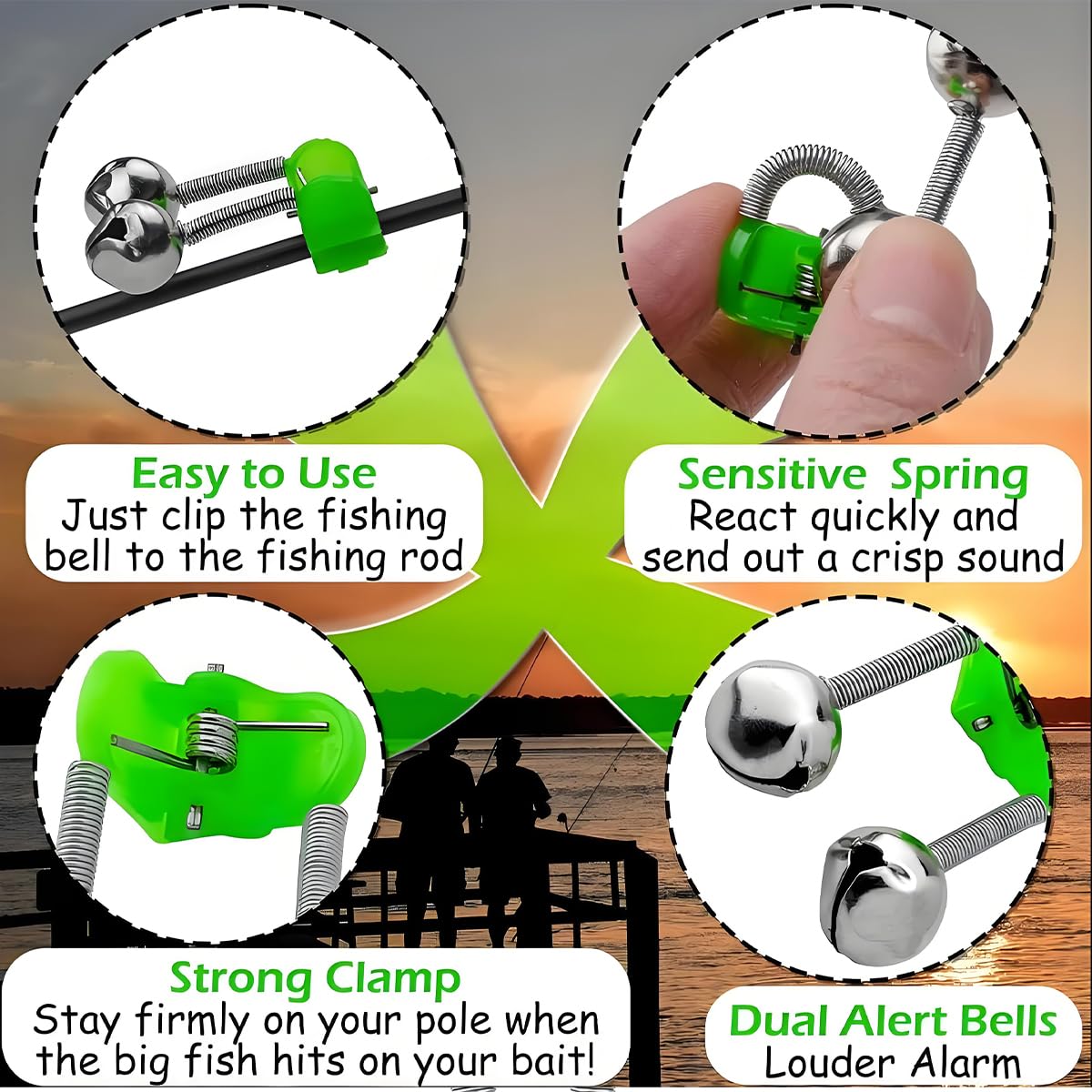 Fishing Bells for Rods - Extra Loud Dual Alert Alarm Clips for Fishing Rods, Types of Fishing (10Pcs)