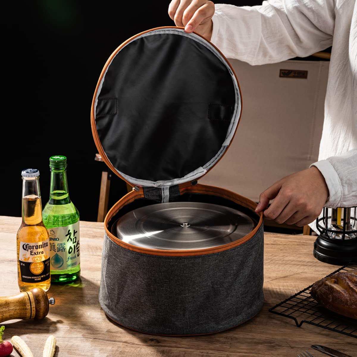 304 Stainless Steel Camping Cookware Set, Pots and Pans for Campfire Cooking, Includes Travel Tote Bag for 4-6 People