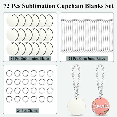 Landical 12 Sets Sublimation Charm Accessories for Cup Name ID Charm for Tumbler Cup Mdf Single Side Sublimation Blanks Bulk with Chains Jump Rings DIY Crafts Gift (Round)