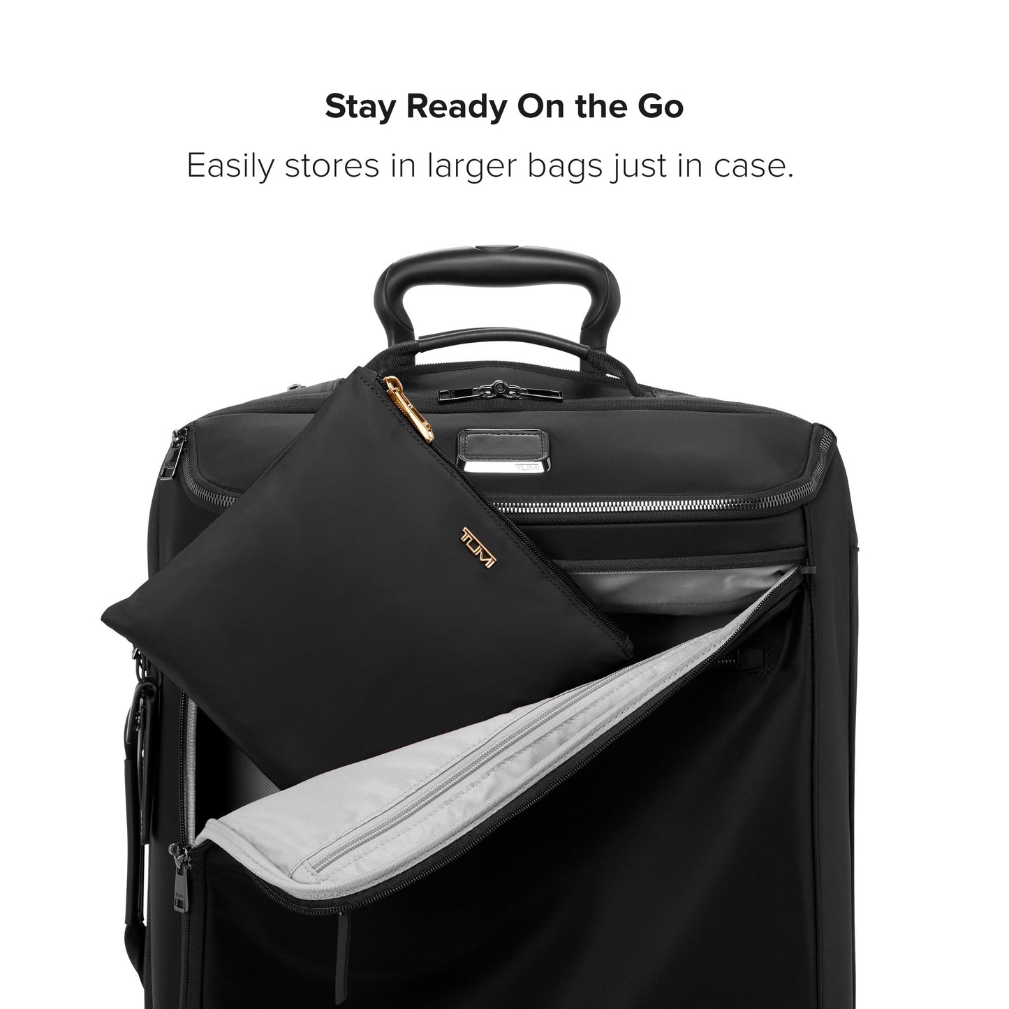 TUMI - Just In Case Foldable Backpack - Lightweight, Compact Travel Backpack - For One Bag Travel - 15.5" X 12.3" X 4.5" - Black with Gold Hardware