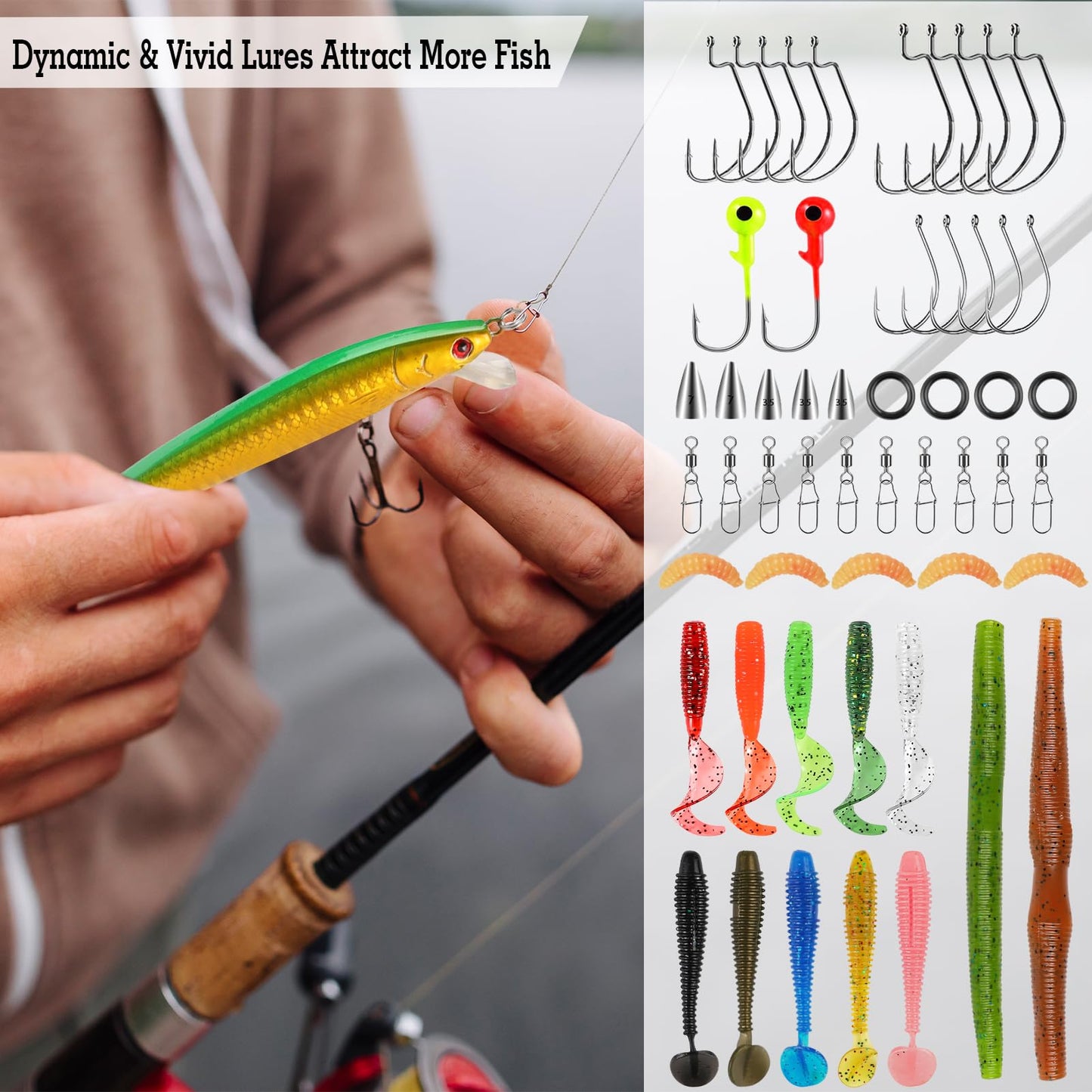 111PCS Fishing Lures Kit with Tackle Box for Bass Trout Salmon,Freshwater Bait Tackle Kit Included Crankbaits Spoon Hooks Weights and Other Fish Accessories,Men's Fishing Lure Gear Set Gifts