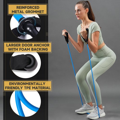 Single Resistance Bands with Handles for Working Out Women and Men, Exercise Bands with Door Anchor, Stretch Bands for Home Workouts, Simple Guide Included (Extra light-yellow-10 lbs)