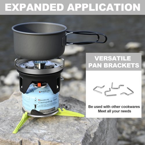 Hotdevil 1.2L Backpacking Camping Stove Cooking System with Piezo Ignition, Outdoor Portable Burner with Pot & Brackets Camp Stove Camping Stove Kit Propane, Ideal for Hiking Fishing Hunting Emergency