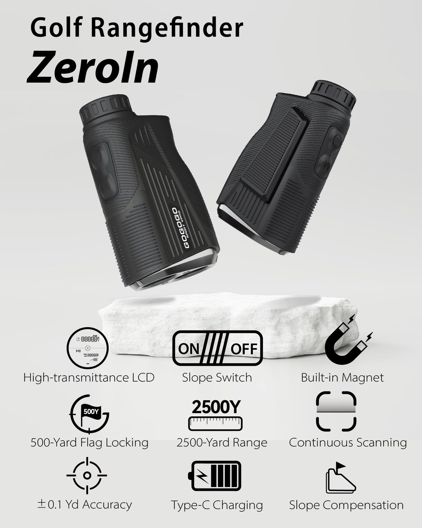 Gogogo Sport Vpro Golf Hunting Range Finder 2500 Yards Laser Rangefinder ZeroIn Disc Golfing with Slope Magnet (Black)