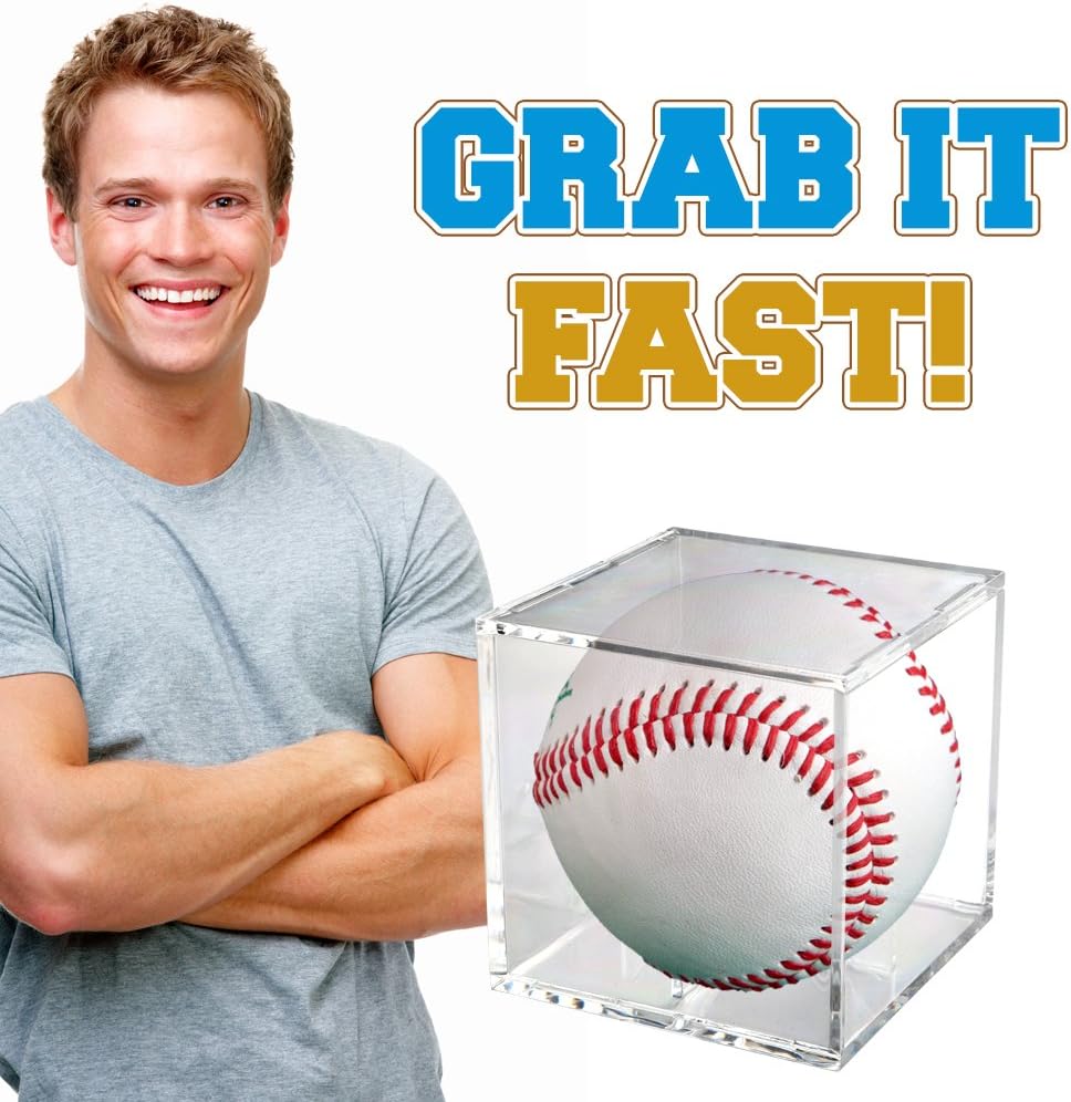 | Full Acrylic Stackable Baseball Memorabilia Cube | 3.2 x 3.2 x 3.2” Clear Transparent Square Baseball Storage with Build in Stand to Display Base Ball with Autograph
