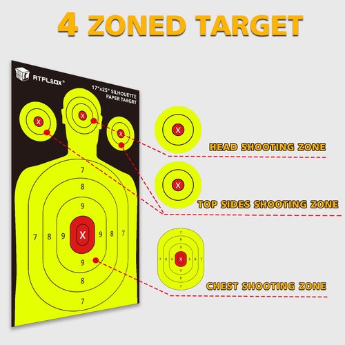 Atflbox Silhouette Paper Target for The Range, 17X25 Inch High Visibility Target Paper for Indoor and Outdoor Shooting Practice, Suitable for Handgun, Pistol, Rifle, Airgun, Pellet BB Gun (50 Pack)