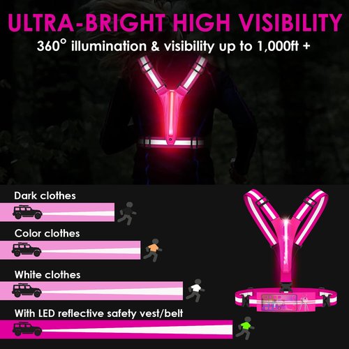 HEHEBON Reflective Vest Running Gear,High Visibility Reflective Gear with Light Rechargeable Light Up Running Safety Vest for Walking,Running,Cycling Adjustable for Men Women & Kids(HotPink)