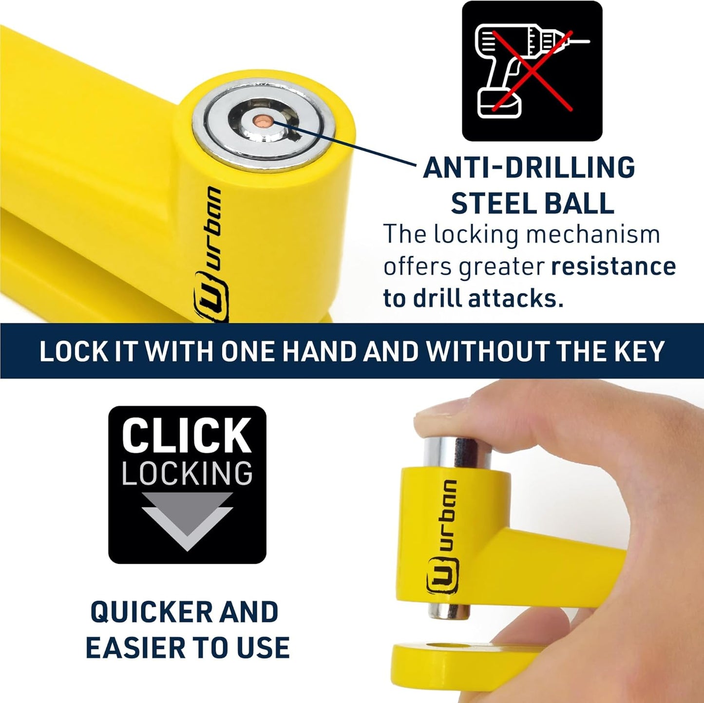 Urban 564A Most Compact Motorcycle Disc Lock, ø5mm, Lightweight, and Portable, More Visible, More Deterrent, Steel, Universal Anti Theft Wheel Brake Lock for Motorbike Scooter Electric Bike Bicycle