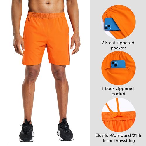 Haimont Men's Active Orange Running Shorts 7 Inch, Exercise Shorts, Quick Dry Gym Athletic Shorts with Pockets L