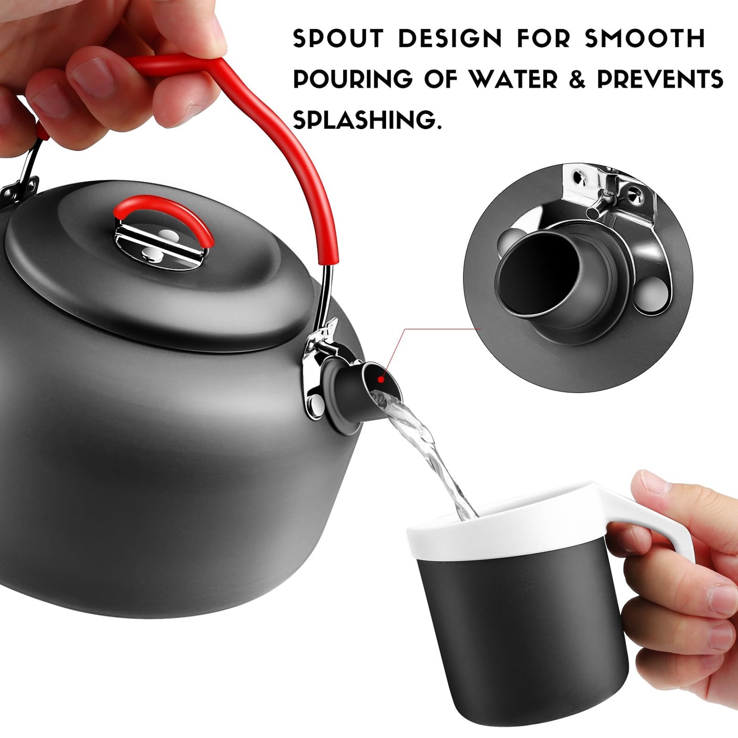 Alocs Compact Camping Cookware Set - Durable Hard Alumina Pots and Pans with Kettle, Ideal for Backpacking, Hiking, Picnic, Includes Mesh Carry Bag