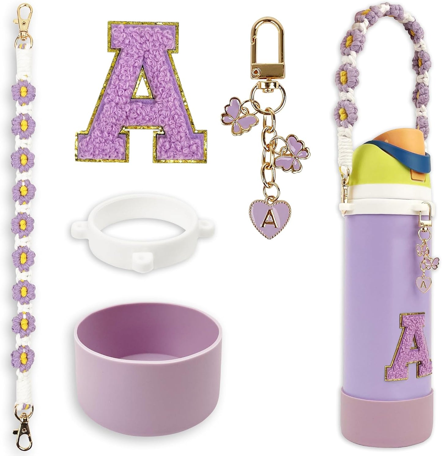 Silicone Boot Monogram Set for Owala Water Bottles | Cute Pink & Black Accessories