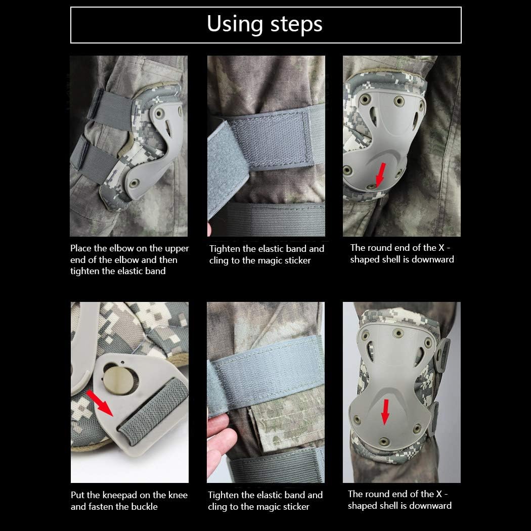 AOUTACC Tactical Combat Knee & Elbow Protective Pads Set for Outdoor CS Paintball Game Cycling Safety Skateboarding Gear Skates Knee Protection Guard Pads