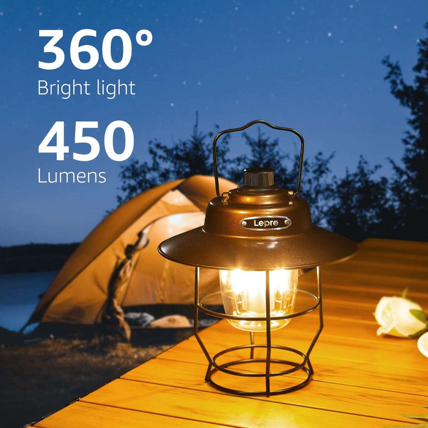 LE Bundle - 2 Items: Lepro Vintage Rechargeable LED Camping Lantern & LE 1000LM Rechargeable LED Camping Lantern