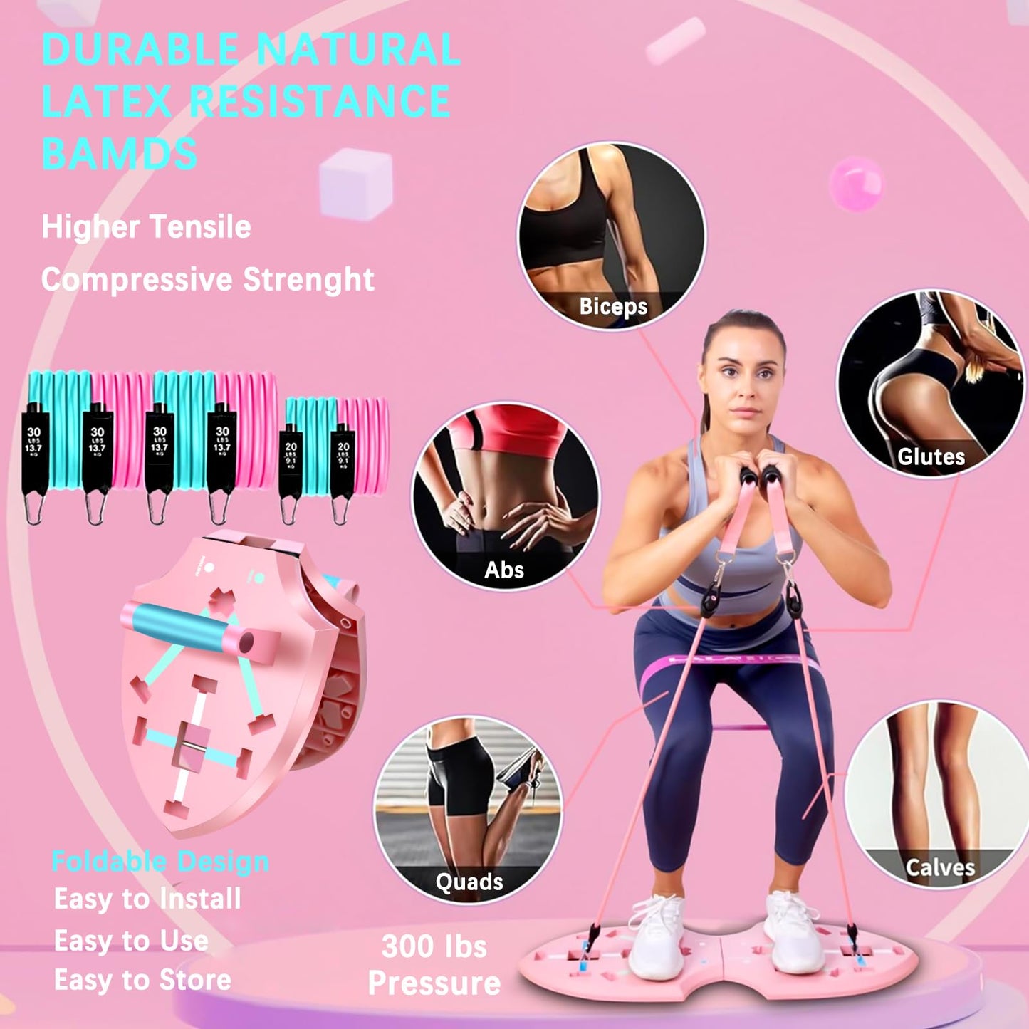 LALAHIGH Home Workout Equipment for Women, Multifunction Push Up Board, Portable Home Gym System with Resistance Bands,Ab Roller Wheel, and 20 Gym Accessories, Professional Strength Training Exercise