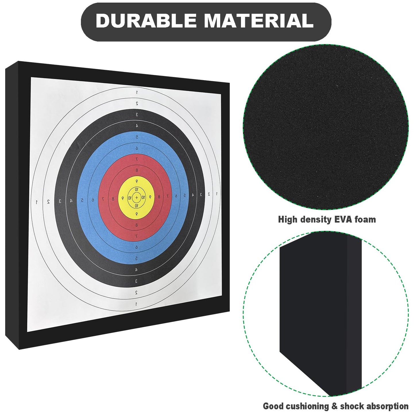 2Pcs 20'' Foam Archery Target, High-Density EVA Archery Targets for Backyard, Archery Target Block with 10pcs Targets Paper, 8pcs Target Pins, Arrow Puller (Foam Target)