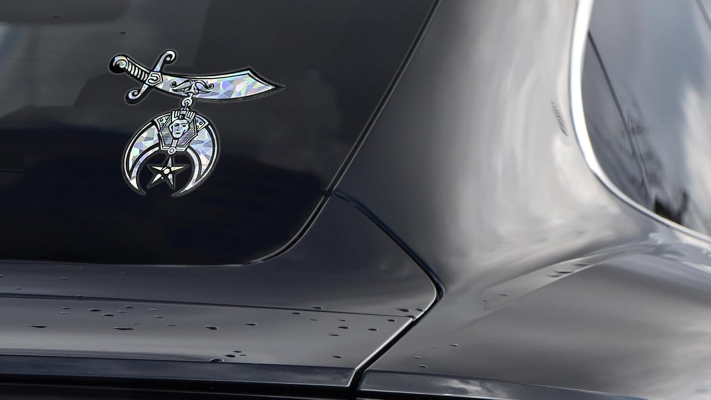 Elektroplate Shriner Metallic Silver Reflective Decal Sticker (3.6" x 3") | Premium Glossy All Weather Vinyl for Car, Water Bottle, Laptop, Tablet, Cooler, Bumper, Phone | Made in The USA
