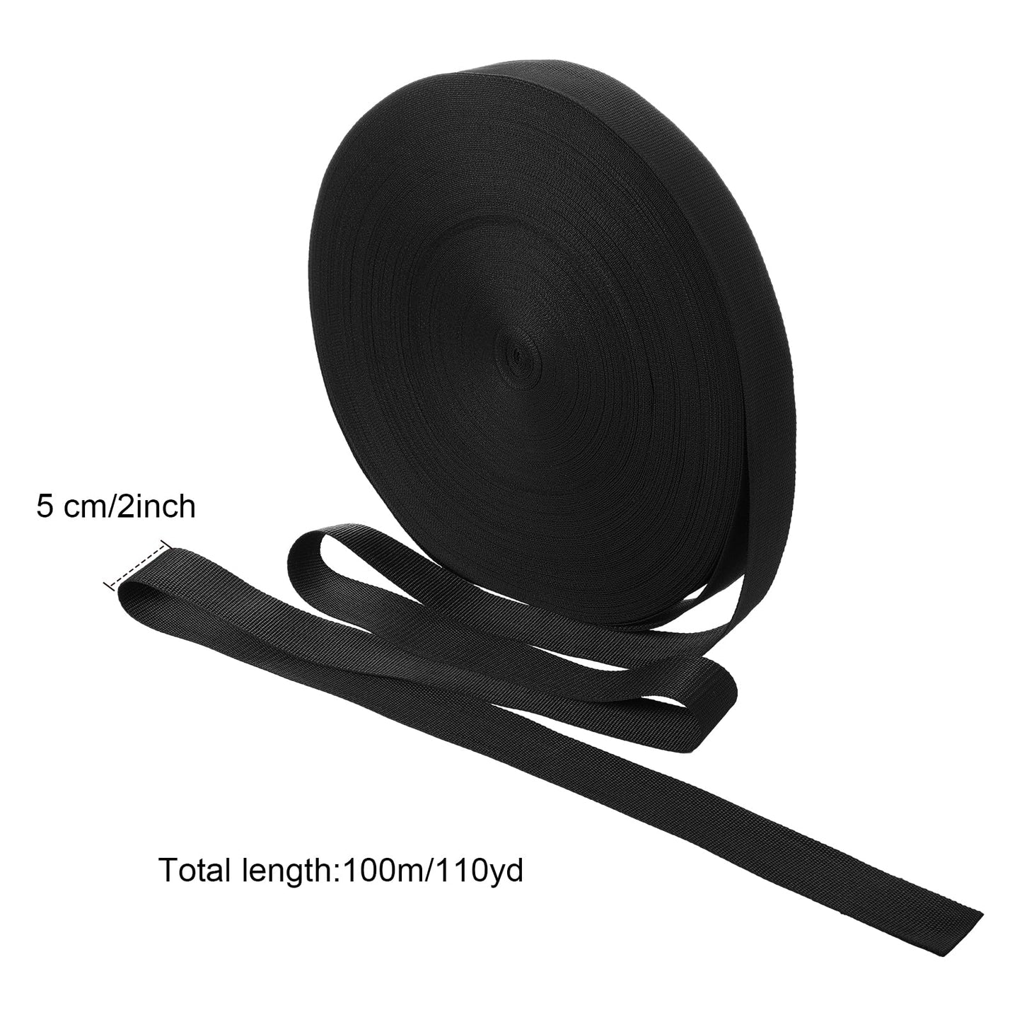 Canlierr 110 Yards Webbing 2 Inch Heavyweight Polypropylene Webbing Strap Fabric Flat Rope Strap Heavy Duty Poly for Gear Repairing DIY Craft(Black)