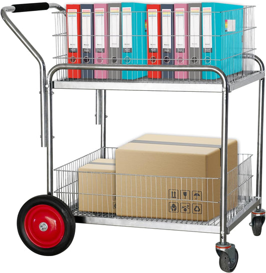 250 Lb Capacity Chrome Heavy Duty Rolling Utility Cart Mail/Office File Cart Grocery Cart with Wheels for Laundry, Shopping, Grocery, Luggage, Office, Kitchen, Restaurant
