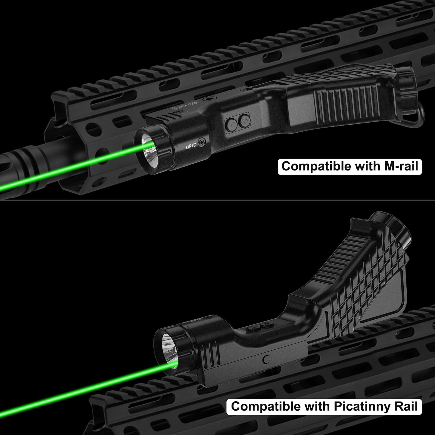 1000 Lumens Tactical Laser Light Combo for Rifle (2025 New) Compatible with M-Lok and Picatinny Rail, Aluminum Rifle Flashlight Green Laser Combo with Strobe Function, 2000Mah UBS-TypeC Rechargeable