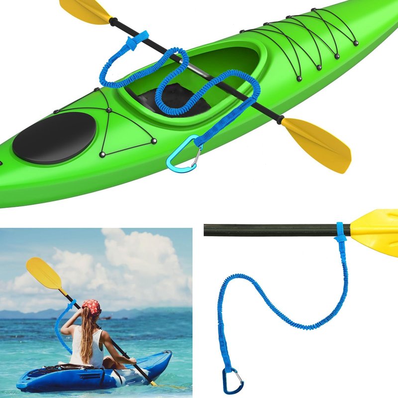 MOOCY Kayak Paddle Leash, 3-7 ft Stretchable Strap Lanyard for SUP, Canoeing, Fishing Accessories - Secure Bungee Rod Holder Tether(Black, 4 Pack)