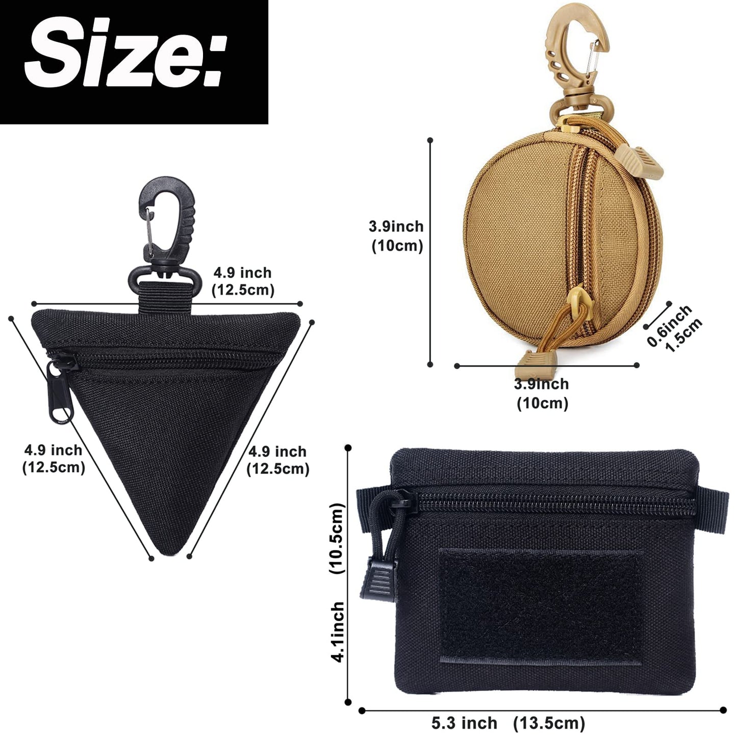 2 Packs Tactical EDC Pouches Compact Mini Military Molle Utility Pouch Accessories Organizer Bags Coin Purse Keychain Pockets Credit Card Holder for Waist Pack(2 Pack Horizontal Black)