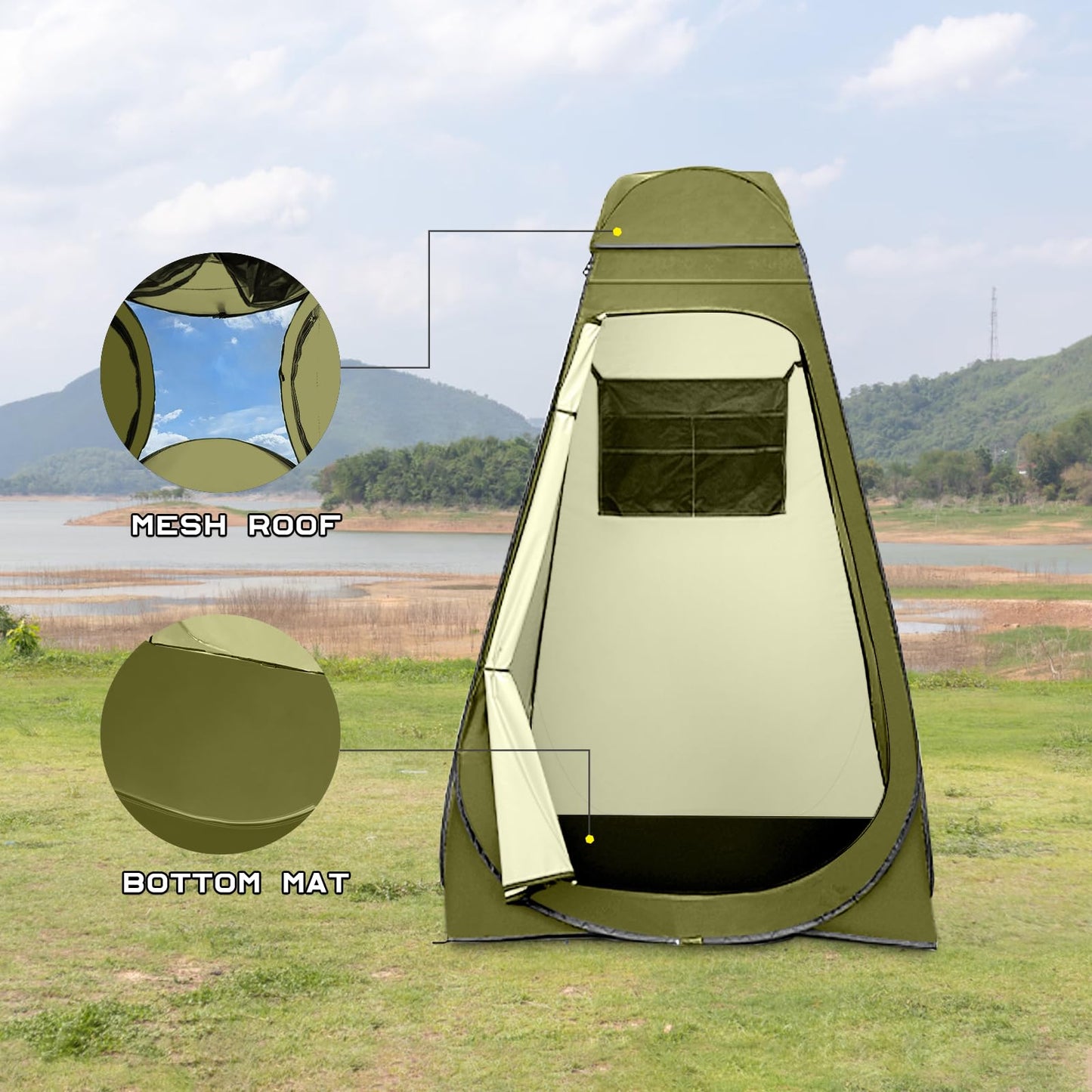 BRIAN & DANY Pop Up Shower Tent, Portable Changing Tent with Rain Shelter & Windows, Privacy Camping Tent for Hiking Beach, UPF 50+ & Waterproof, 47.2" x 47.2" x 74.8", Olive Green