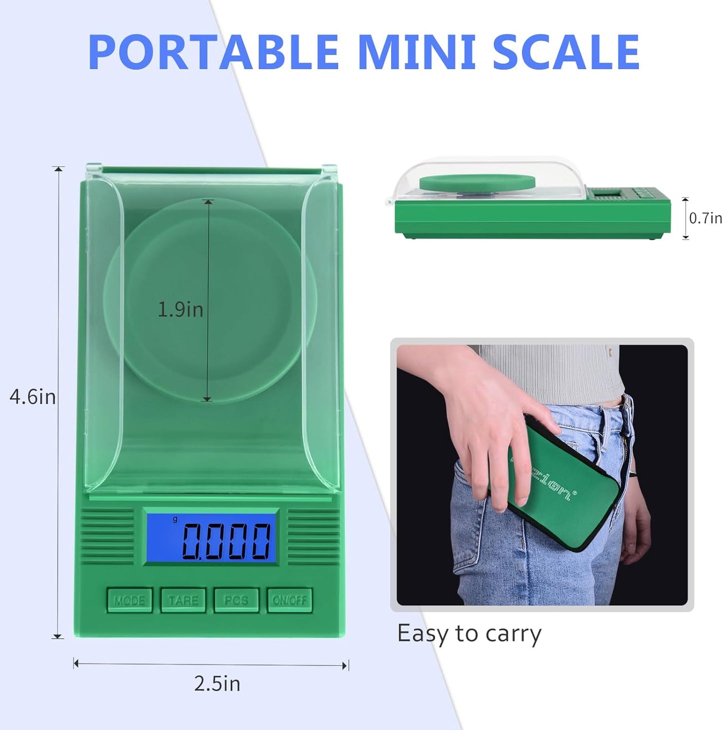 Fuzion Milligram Scale 50g/ 0.001g, Portable mg Scale with LCD Backlit, Tare, Digital Jewelry Scale, Microgram Scale for Powder, Gold, Gem, Reloading, Batteries Included
