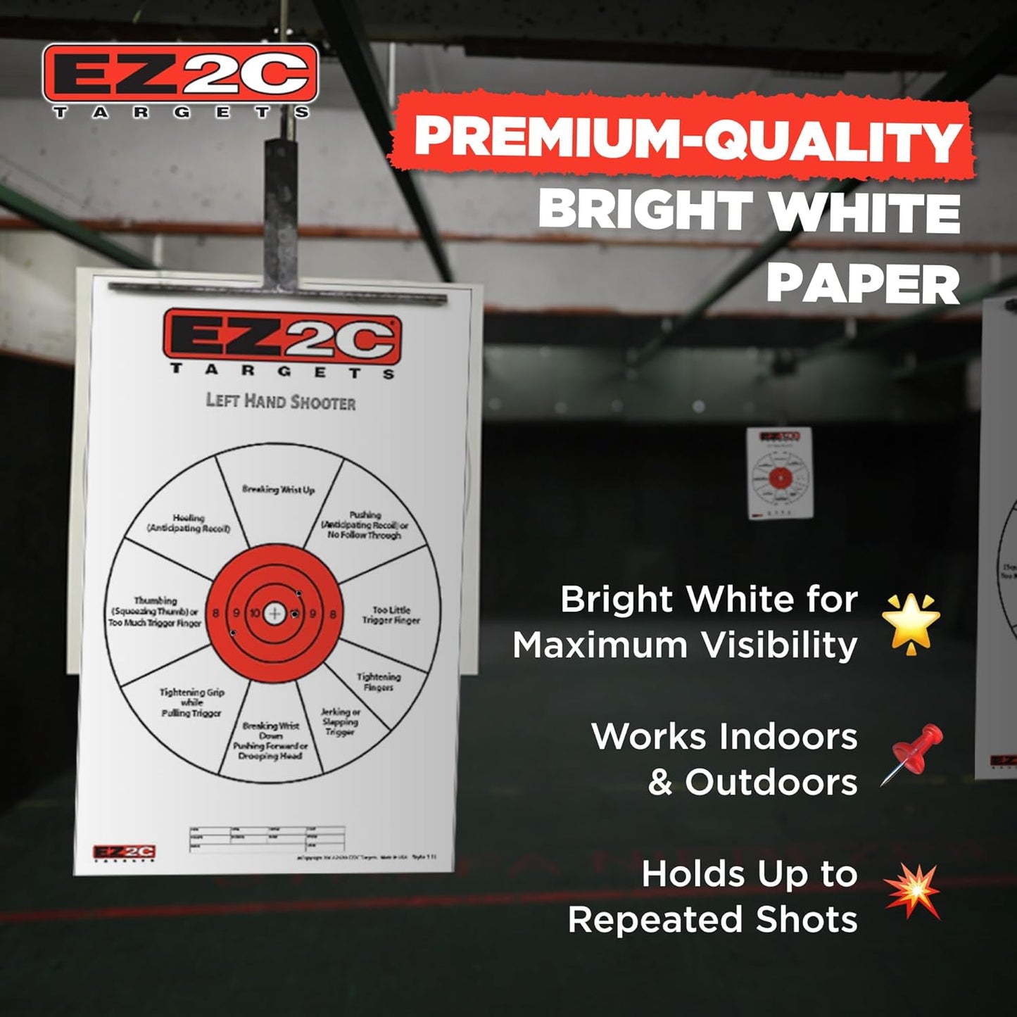 USA Made EZ2C Right Hand/Left Hand Shooting Range Diagnostic Training Paper Target 11"x17" Tear-Off Pad of 25