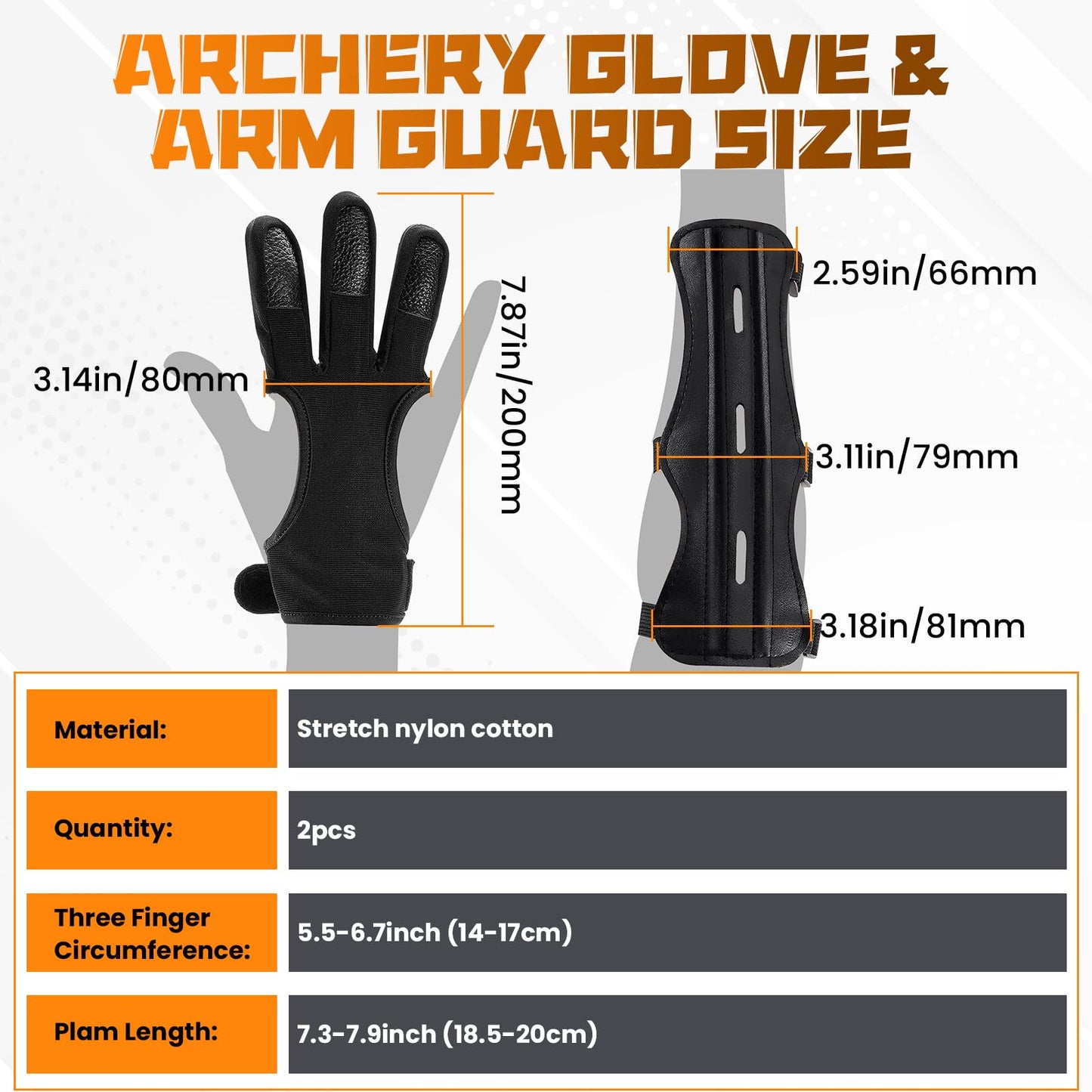 MARRTEUM 2 Pcs Archery Glove & Arm Guard Kit Leather PU Archery Bracer Three Finger Guard Protective Gear Accessories for Men Women & Youth