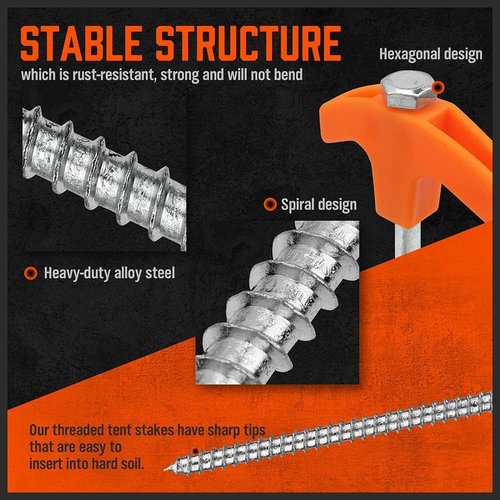 HORUSDY 26 Pack 20CM / 8-Inch Heavy Duty Tent Stakes Awning Pegs Camping Stakes with with 4x13ft Rope & 1 Stopper T Pull Hook