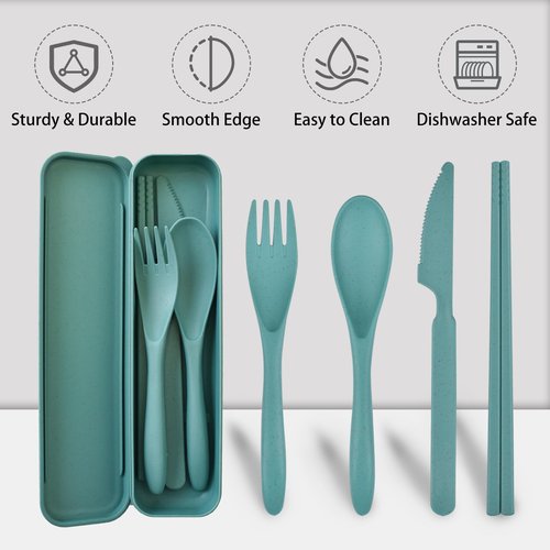 Reusable Utensils With Case, 4 Portable Travel Cutlery Sets, Wheat Straw Flatware for Kids Adults, Camping Eating Utensils for Daily Use or Outdoor