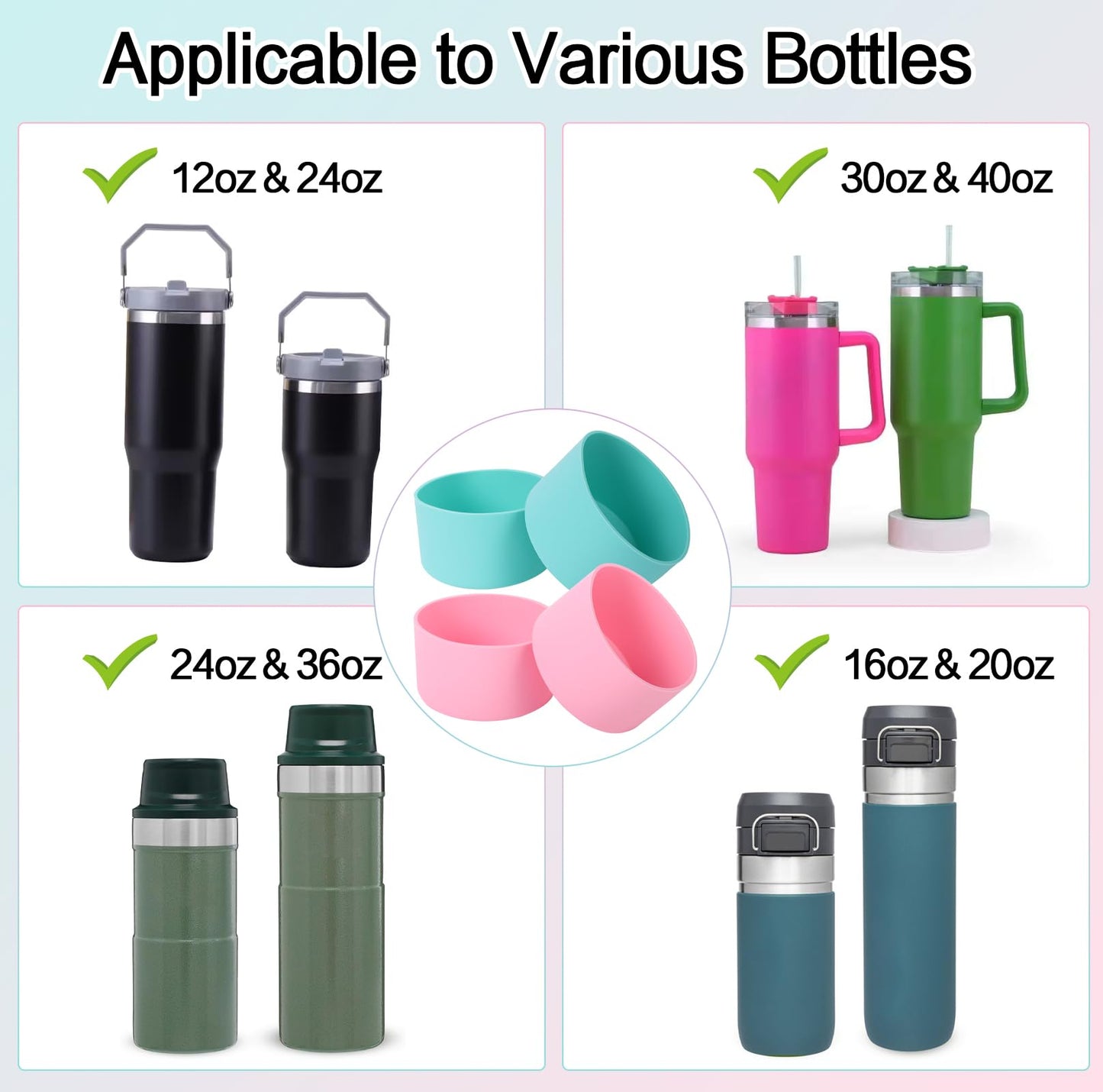 Ledander 4PCS Silicone Boots for Stanley Tumbler 40 oz and 30 oz, Non-slip Silicone Bottom Sleeve for Stanley Tumbler 40 oz 30 oz 20 oz, Stanley Cup Accessories Protector Sleeve Bottom Cover