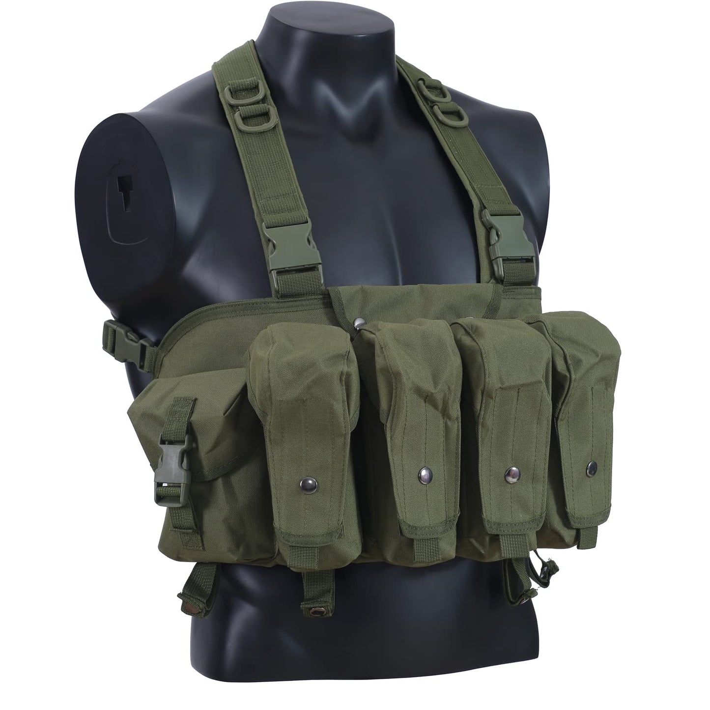 7 Pockets Tactical Chest Rig Vest Adjustable&Detachable Molle Chest Rigs with Mag Pouch X Harness for Men Women (Green)