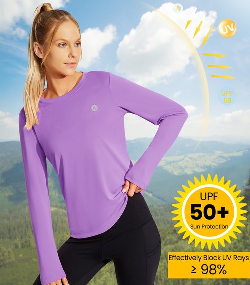 Women's Moisture Wicking Running T-Shirts Long Sleeve Athletic Workout Gym Tops Performance Tee Dry Fit Purple X-Small