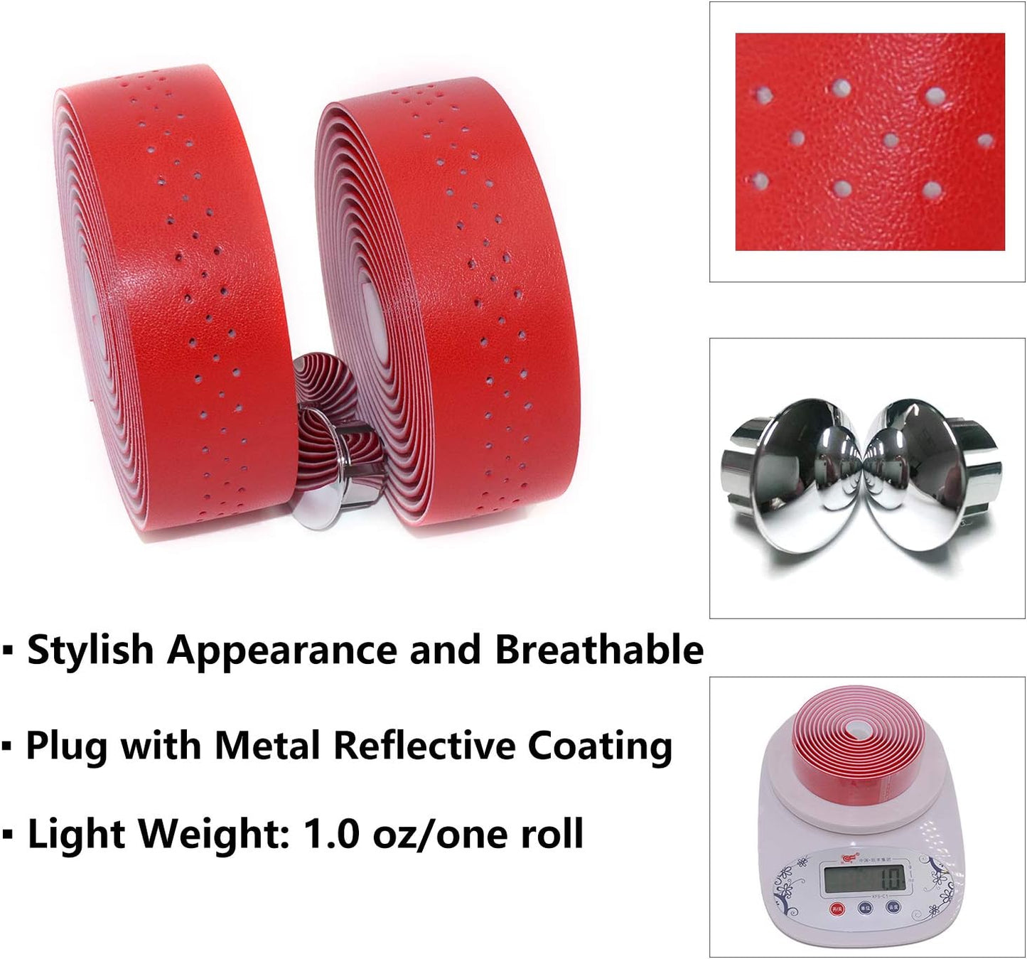 KINGOU Handlebar Tape Luxury PU Leather Bar Tape Fixed Gear/Road Bike Bar Wrap with 2 Reflective Plug
