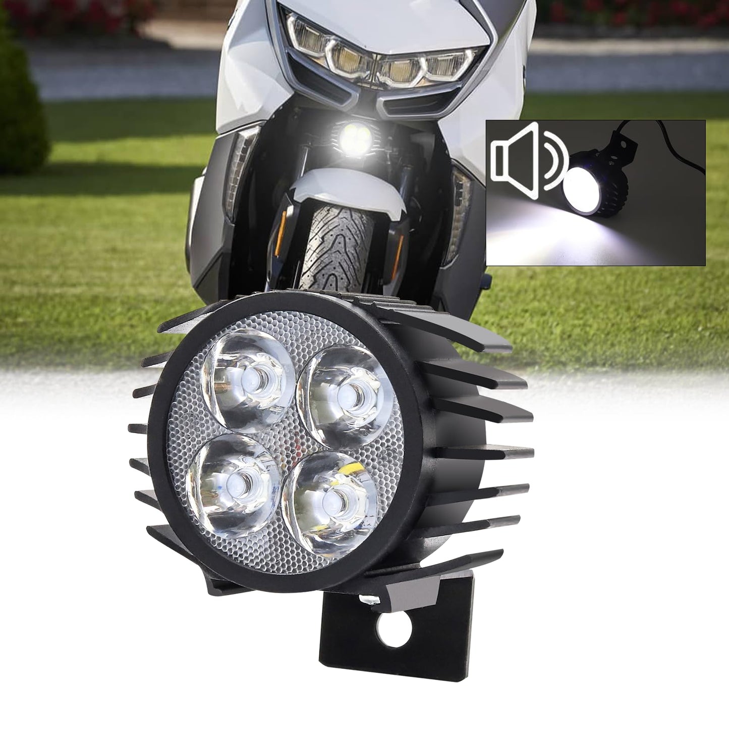 E-Bike Front Lights with Horn for Scooter, 36-60V Alloy Waterproof Lamp 12W Electric Scooter Led Lamp with Bell